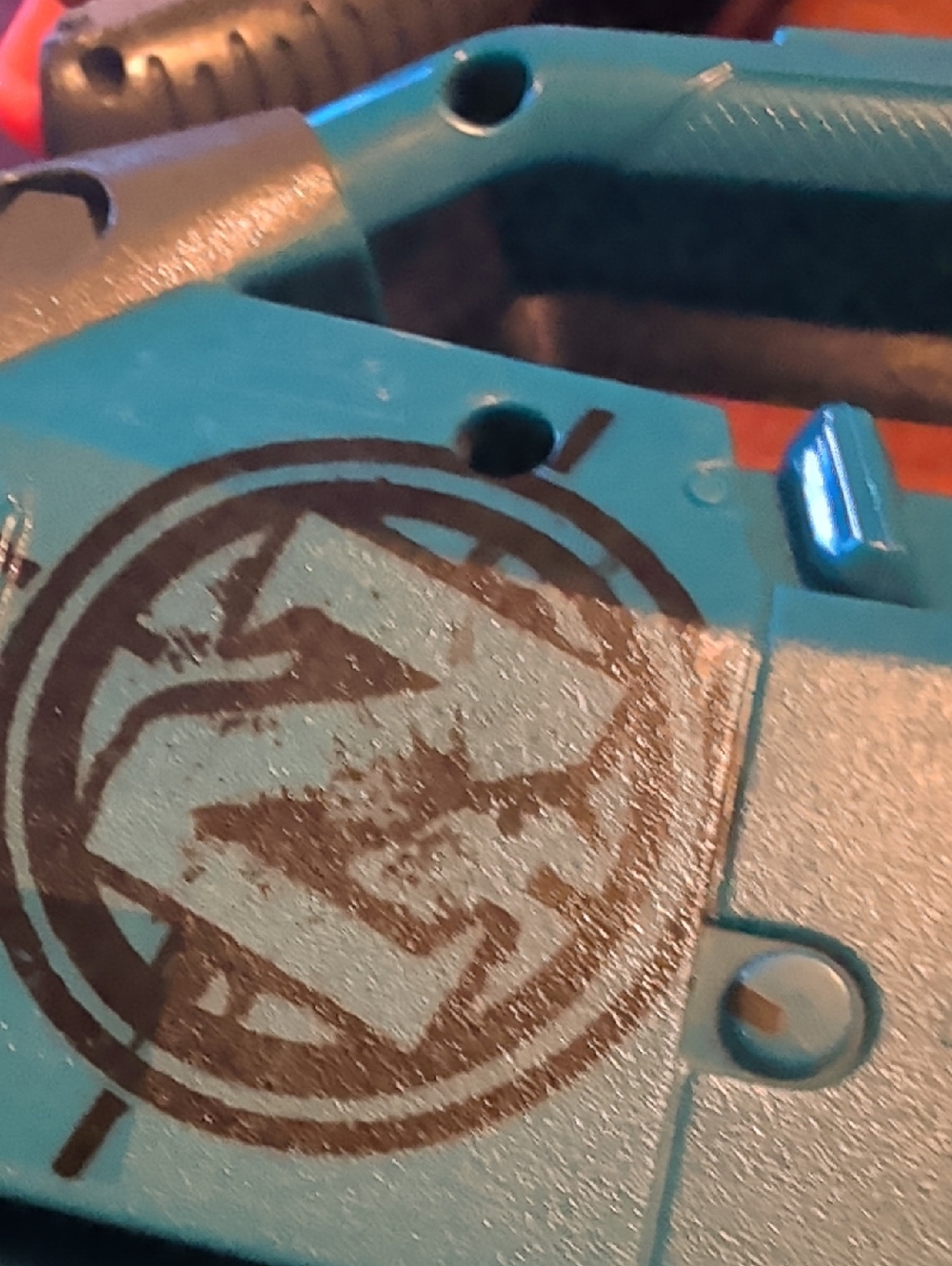 2006 Teal Plastic Nerf Zombie Toy Blaster with Graphic Logo